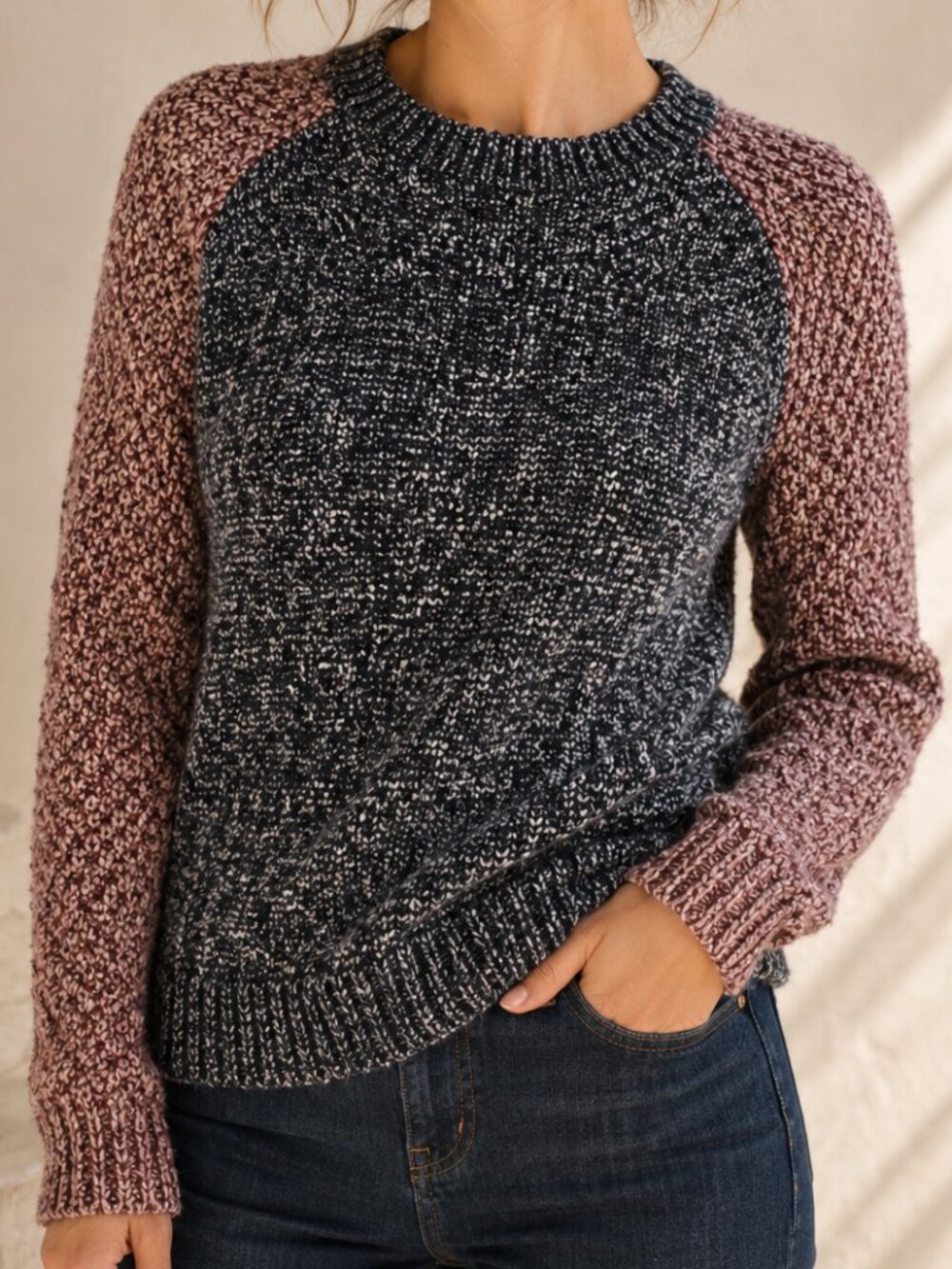 Rag & Bone Lory Melange Bouclé Colorblock Raglan Sweater Medium